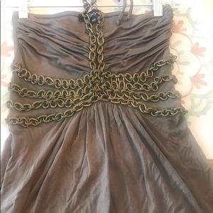 SKY KHAKI CHAIN BANDEAU HALTER TOP S